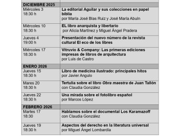 EVENTOS EN LA LIBRERÍA NOVIEMBRE 2025 - FEBRERO 2026